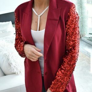 Burgundy Sequinned Sleeved Blazer
